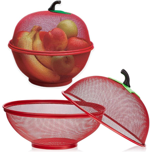 Luxury Gold Metal Fruit <b>Basket</b> With Protective Dome Lid <b>Large</b> Capacity Mesh Wire Bowl For Kitchen Countertop & Dining Tabletop - Product Image 3