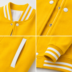 <b>Men's</b> Yellow Varsity Jacket With <b>White</b> Trim Button Front Casual Style Autumn Wear Regular Fit Solid Color <b>Fleece</b> Material - Product Image 6