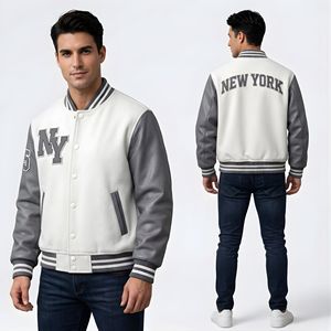 เสื้อแจ็คเก็ตวาร์ซิตี้ผ้าฟลีซหนานุ่ม แขนหนังเทียมตัดต่อสีตัดกัน ระบายอากาศได้ดี เป็นมิตรกับสิ่งแวดล้อม ทรงสลิมฟิตสำหรับผู้ชาย สวมใส่สบายๆ - Product Image 1