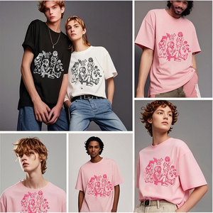 Camiseta Oversize Rosa de Algodón Jersey con Cuello Redondo y Manga Corta, Estilo Urbano con Estampado, Ajuste Casual para Hombre - Product Image 6