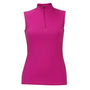 High Quality <b>Women's</b> Sleeveless Zip Up <b>Vest</b> Solid <b>Pink</b> Quarter Zip Top Lightweight Breathable Horse Riding Shirt - Product Image 1