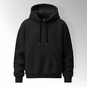 Sweat-shirt à capuche en molleton noir pour homme, coupe classique, couleur unie, poche avant, tricoté, pour l'automne - Product Image 1