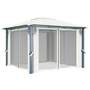 Cream Aluminum 118.1"x118.1" <b>Gazebo</b> with <b>Curtain</b> Pavilion or Pergola Style - Product Image 3