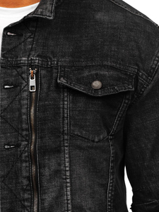 Veste en jean élégante pour homme de haute qualité, en toile noire, col montant, vêtement décontracté, vente en gros, disponibilité OEM - Product Image 5