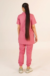 Ensemble de Blouse et Pantalon Médical EVERGLOW pour Femme, Bleu Marine, Manches Courtes, Col en V, Tenue d'Hôpital, Tissu Spandex/Polyester Tissé - Product Image 3