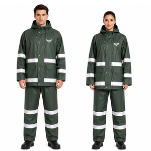 Ensemble de vêtements de pluie imperméables réfléchissants pour hommes et femmes, avec capuche, veste de pluie en PVC, pantalon à bretelles, vêtements de travail pour la pêche, vêtements de sécurité - Product Image 3
