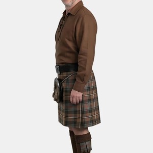 Chemise Kilt Traditionnelle Écossaise pour Homme, Manches Longues, Coton Marron, Col Rabattu, Respirante, Vêtement d'Automne - Product Image 1