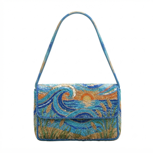 Handmade Ocean Wave Sunset Beaded <b>Shoulder</b> <b>Bag</b> <b>Women</b> Sea Coast Flap Evening Clutch Novelty Underarm Purse <b>Bag</b> - Product Image 1