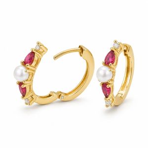Pendientes Huggie de Plata de Ley 925 al por Mayor, Chapados en Oro de 18K, con Perlas y Circonitas Rosas - Product Image 1