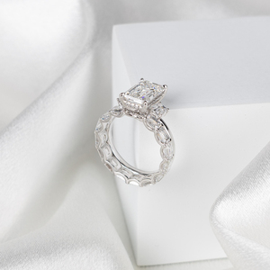 3ct Emerald-Cut Lab Grown Diamond Engagement & Wedding <b>Ring</b> <b>Set</b> 14K Solid <b>Gold</b> IGI Certified VS+ Clarity D-F Color - Product Image 3