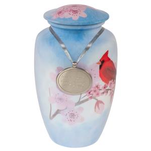 Urna Funeraria Blanca Estilo Americano de 200 Pulgadas Cúbicas con Diseño de Cardenal - Product Image 5