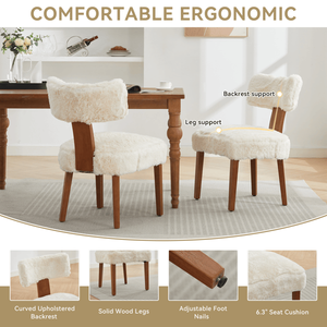 Set di 2 Sedie da Pranzo Moderne Senza Braccioli in Tessuto Peloso, Design Curvo per Soggiorni in Stile Rustico e Ristoranti - Product Image 3