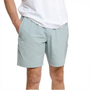 Pantalones Cortos Bermuda Azul Claro para Hombre, Cintura Elástica, Secado Rápido, Color Sólido, Casuales, con Bolsillos, Largo Medio, Tejido - Product Image 1