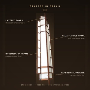 Lampe murale extérieure Art Déco 1800 mm en acier inoxydable 304, bronze brossé, faux marbre, LED 40W, pour hôtel, façade de villa, éclairage extérieur - Product Image 4