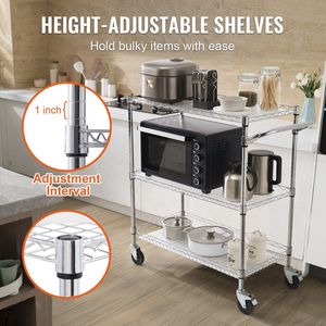 Carrello da Cucina a 3 Ripiani con Capacità di 300 kg, Carrello di Servizio in Acciaio con Ruote, Carrello Portaoggetti in Metallo con Capacità di 300 kg - Product Image 4