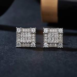 Mens <b>Moissanite</b> Rectangular Stud <b>Earrings</b> 925 Silver Baguette Diamond Cluster Iced Out Luxury Fashion Jewelry Gift For Men Daily - Product Image 2
