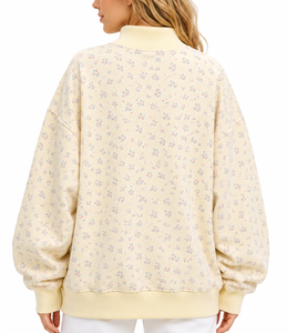 Sudadera informal holgada con cuello simulado y logotipo personalizado para mujer, de forro polar, gris oscuro con estampado de guinga - Product Image 3