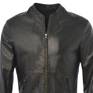 MICAH CORPORATION: Chaqueta de Motociclista Estilo Café Racer de Cuero Negro Vintage con Cuello Mao, Cremallera en las Mangas y Costura Horizontal para Hombre - Product Image 3