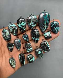 Turquesa Natural Black Jack Pulida, Gemas de Matriz Azul Verde, Cabujones Calibrados de Base Plana para Fabricación de Joyas al por Mayor - Product Image 3