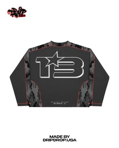 Grey Camo Division Sports Jersey Shorts Set | Oversized <b>Long</b> Sleeve Top & Shorts | Streetwear <b>Matching</b> Set OEM - Product Image 2