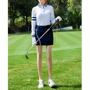 Women's Golf Long Sleeve Polo Shirt Pleated <b>Skirt</b> Set Quick-Dry Stripe Collar Sportswear Suit Wholesale OEM Custom Logo - Product Image 6