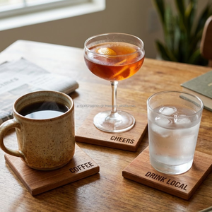 AG Elements - Posavasos Cuadrados Modernos de Madera de Mango Grabados y Ecológicos, 4x4 Pulgadas, Hechos a Mano, Resistentes al Calor y Antideslizantes para Bebidas - Product Image 5