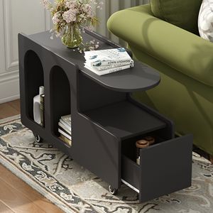 Crema stile 11.8 pollici stretto tavolo Mobile con ruote bloccabili Multi-strato portaoggetti comodino per soggiorno - Product Image 2