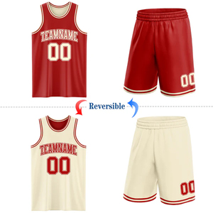 Camiseta de Baloncesto Reversible Personalizada con Nombre del Equipo 00 Rojo Crema, Impresión Serigrafiada, Ropa Deportiva Unisex para Adultos - Product Image 2