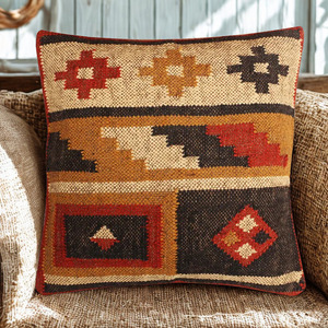 Housse de coussin carrée en tissu de coton tricoté moderne sur mesure, inspirée du style indien, brodée - Product Image 6