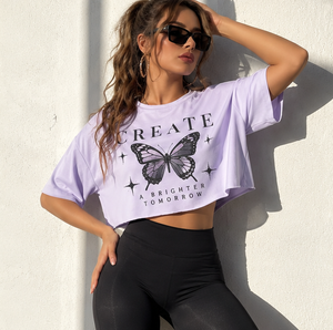 Limitless Crop Top Damen Kurzarm Rundhals Locker Sitzendes Jersey T-Shirt mit Logo-Print Frühling Sommer Freizeitkleidung - Product Image 4