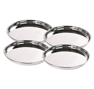 Platos Redondos de Acero Inoxidable, Platos de Servir Plateados Modernos para Restaurante y Hogar - Product Image 3