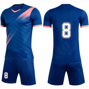 ชุดเสื้อฟุตบอลสีน้ำเงินกรมท่าสำหรับผู้ชายแบบกำหนดเอง กางเกงขาสั้นคอวี แขนสั้น ผ้าโพลีเอสเตอร์ซับเหงื่อ หมายเลข 6 ชุดทีม - Product Image 3