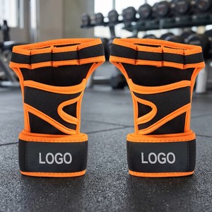 Gants de fitness en néoprène à demi-doigts avec sangle de poignet réglable, antidérapants, pour la musculation en salle de sport, unisexe, noir et orange - Product Image 1