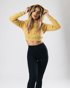 Sweat-shirt à capuche court pour femme, en polaire, écologique, à manches longues, décontracté, streetwear, pour la gym, l'entraînement, ou la détente - Product Image 3