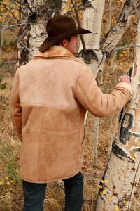 <b>Men's</b> <b>Brown</b> <b>Suede</b> Leather <b>Jacket</b> With Faux Fur Lining Turn-down Collar Windproof Winter Coat Regular Fit Casual Style - Product Image 2