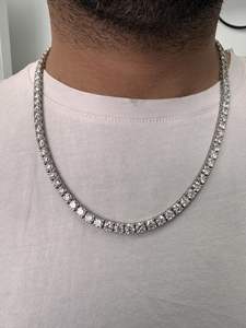 Collar de Tenis para Hombre, Lujoso Collar de Tenis de Oro de 14K, Diamantes Cultivados en Laboratorio con Corte Redondo, Diamantes Sueltos con Certificación CVD IGI - Product Image 4