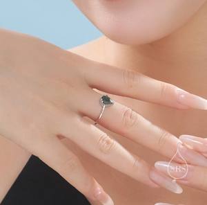 Anillo de compromiso clásico de una sola piedra de ágata musgosa con corte de pera de 1 quilate en plata de ley, anillo de ágata musgosa con forma de gota - Product Image 5