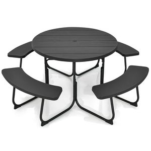 Conjunto de Mesa y Bancos para Picnic en Jardín al Aire Libre para 8 Personas con Orificio para Sombrilla - Product Image 4