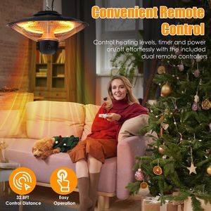 Chauffe-terrasse extérieur électrique suspendu 1500W, monté au plafond, étanche IP23, 3 niveaux de chauffage avec minuterie 30/60 minutes - Product Image 4