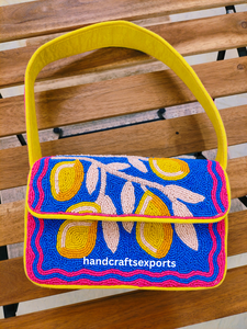 Sac à bandoulière de luxe fait main en perles de citron – Sac à main brodé léger, sûr et tendance |   Conception de logo personnalisée en couleur - Product Image 1