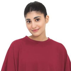เสื้อยืดโอเวอร์ไซส์สำหรับผู้หญิง Burgundy Flow Bat Tee เสื้อยืดคอกลมแขนสั้นสไตล์ลำลองพรีเมียมทรงหลวมสไตล์แบทวิงเนื้อผ้านุ่มเบา - Product Image 2