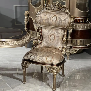 Juego de Comedor de Alta Gama Europeo de Madera Maciza de Caoba, Color Marrón Oscuro con Detalles Dorados, Muebles de Lujo para Comedor de Villa o Apartamento - Product Image 6