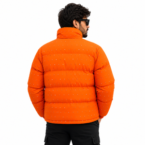Custom Men Orange Puffer Jacket Winter Quilted Bubble Coat Lightweight Warm Insulated Zip Up Jacket OEM Wholesale Manufacturer - Product Image 4
