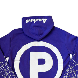 Sweat-shirt à capuche Paradox Studios violet surdimensionné, style streetwear, imprimé toile d'araignée, unisexe, en coton tricoté - Product Image 3