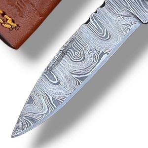 Cuchillos Plegables de Damasco Personalizados con Funda de Cuero, Cuchillos de Bolsillo EDC Portátiles para Caza, Camping, Supervivencia y Uso General - Product Image 2