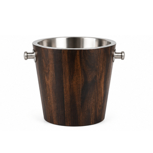 Seau à glace en bois avec intérieur en acier inoxydable, double paroi isolée, refroidisseur à vin et champagne avec poignées pour hôtel et restaurant - Product Image 1