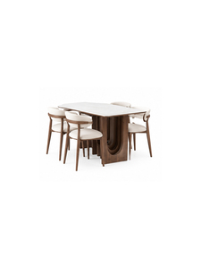 Modern Midcentury Solid Teak Wooden <b>Dining</b> Table Rectangle Marble Top <b>4</b> Seater Stable Design Home Furniture Set - Product Image 1