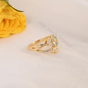Natural Aquamarine Pear Cut Bridal Ring 925 Sterling <b>Silver</b> & <b>Solid</b> Gold Fine Jewelry OEM ODM Wholesale Supplier - Product Image 2