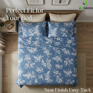 King Size Dark Blue Floral Bedsheet <b>Set</b> | Soft Cotton <b>Bedding</b> <b>Set</b> Pillow Covers Breathable & Lightweight Premium Bedroom Decor - Product Image 5