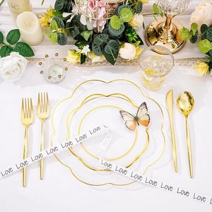 ชุดภาชนะใสสำหรับรับประทานอาหาร 180 ชิ้น ทนทาน พร้อมช้อนส้อมสีทองและสีเงิน สำหรับงานแต่งงานและงานปาร์ตี้ - Product Image 3